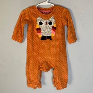 Red egg and ginger knitted owl orange onesie 6-9 m